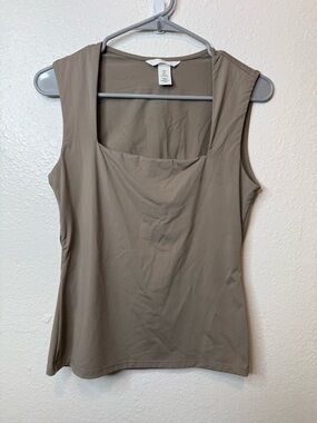 H&M Dark Beige Sleeveless Square Neck Jersey Top Size Small Capsule Wardrobe